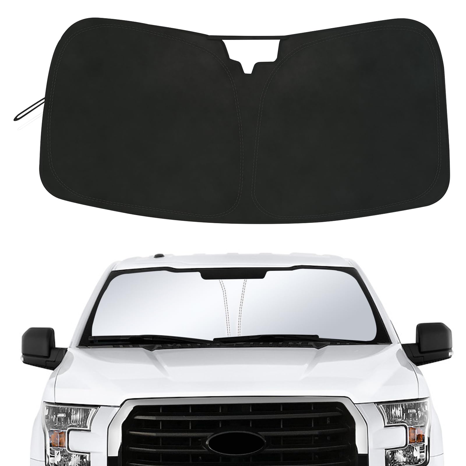 JDMCAR front view installed on F-150 windshield showing full coverage and cooler cabin