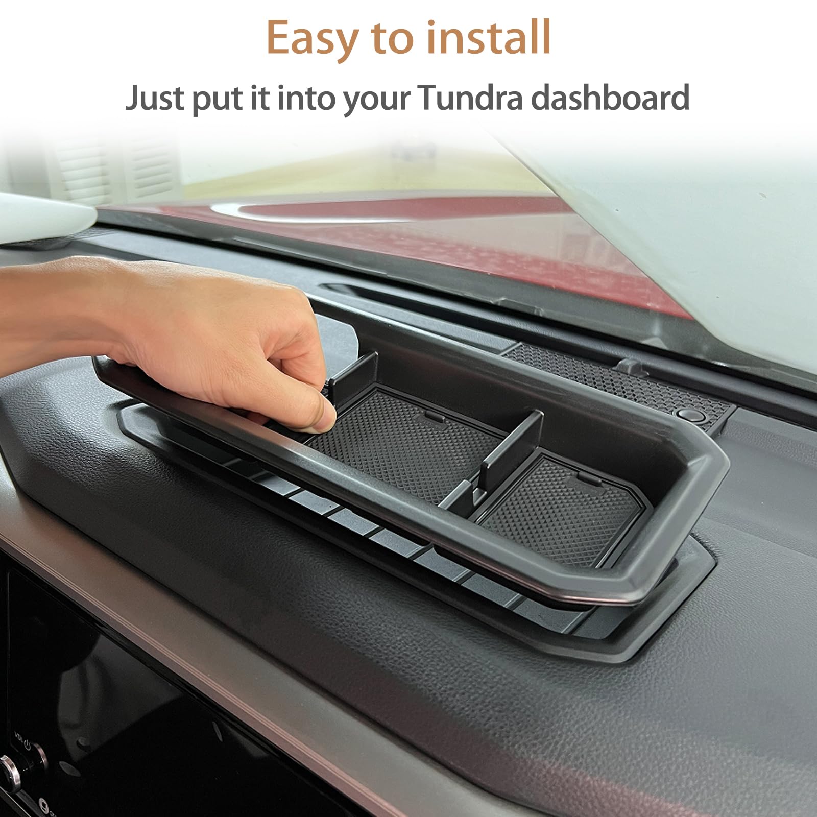 JDMCAR tray installed behind Tundra touchscreen for discreet storage
