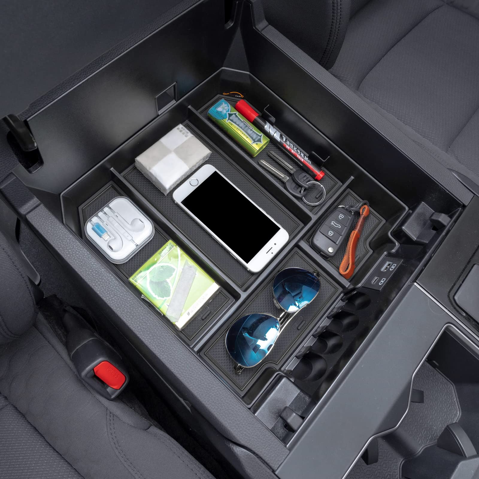 JDMCAR lifestyle photo of organizer in Tundra highlighting organized cabin advantage