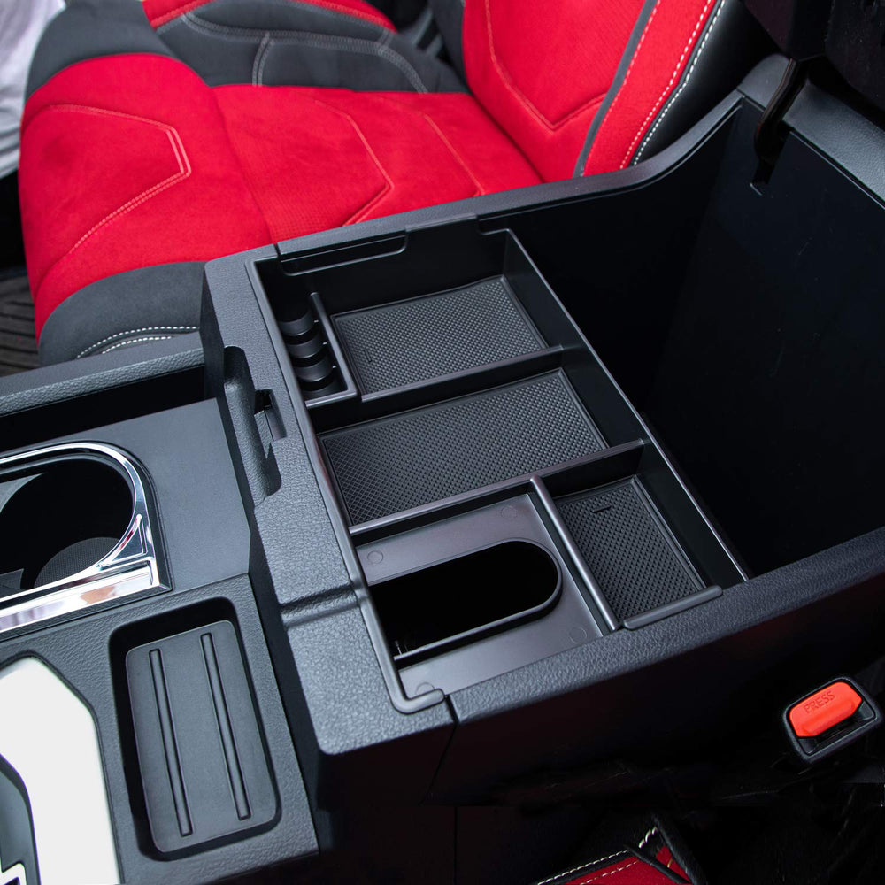 JDMCAR top-down tray compartments organizing phone, keys, and coins effectively