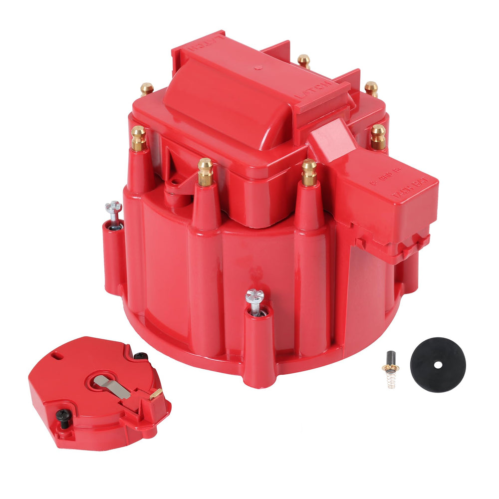 JDMSPEED front view distributor cap showing red finish and fitment benefit