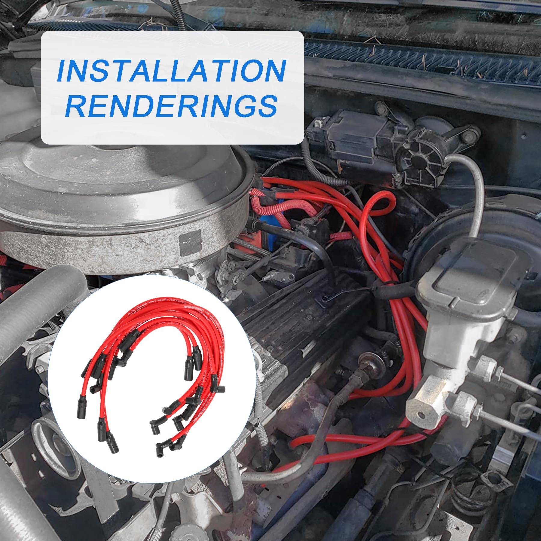 JDMSPEED wires installed on Chevy engine bay, demonstrates proper fitment benefit