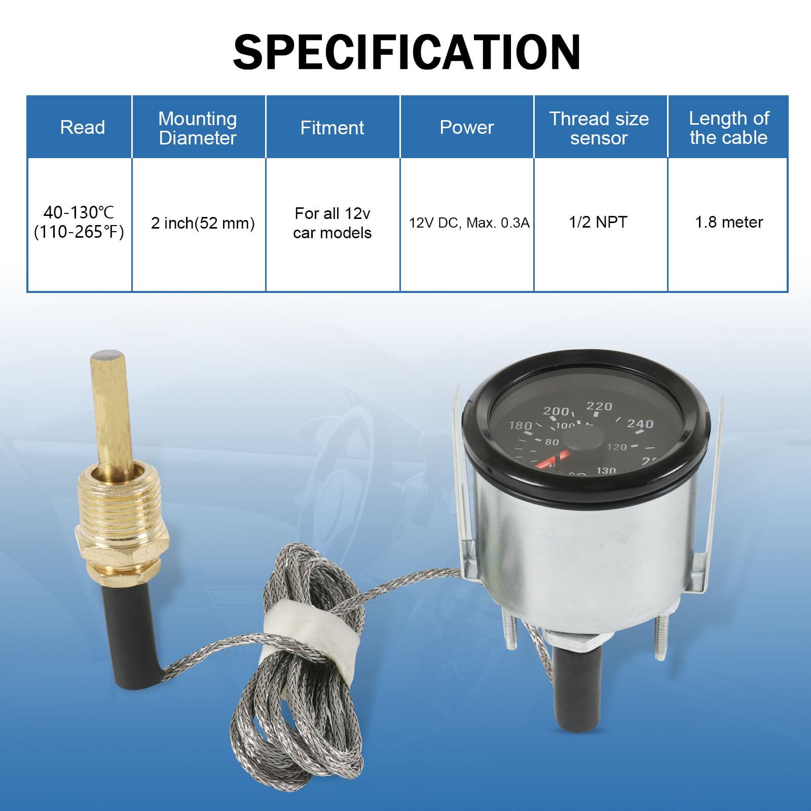 JDMSPEED sensor thread close-up showing 1/2 NPT metal fitting for leak-resistant mounting