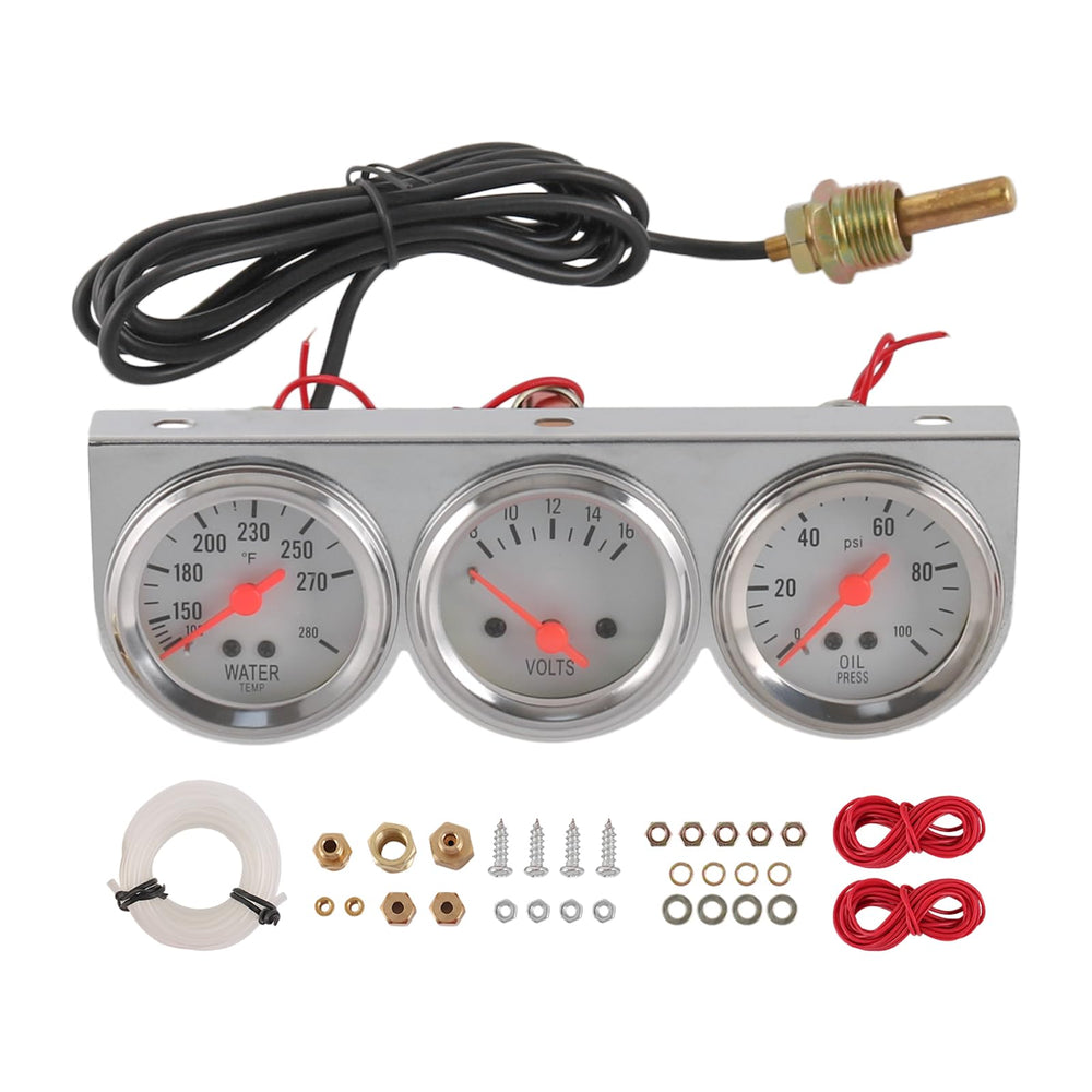 JDMSPEED triple gauge front view showing all three dials and clear markings for easy monitoring