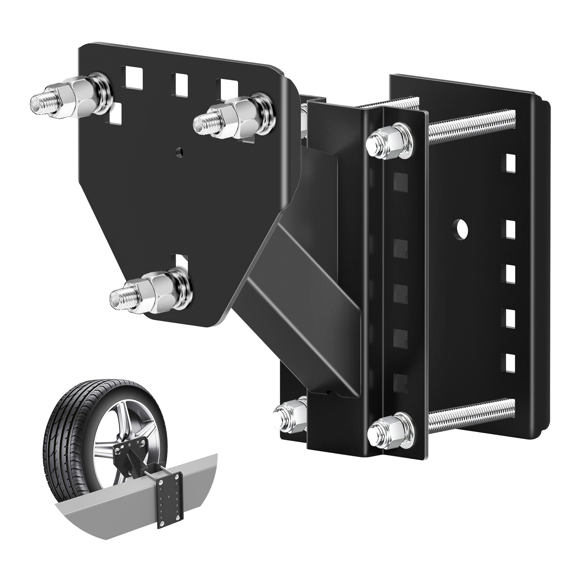 JEACENT spare tire mount front view showing compact carrier and secure fit
