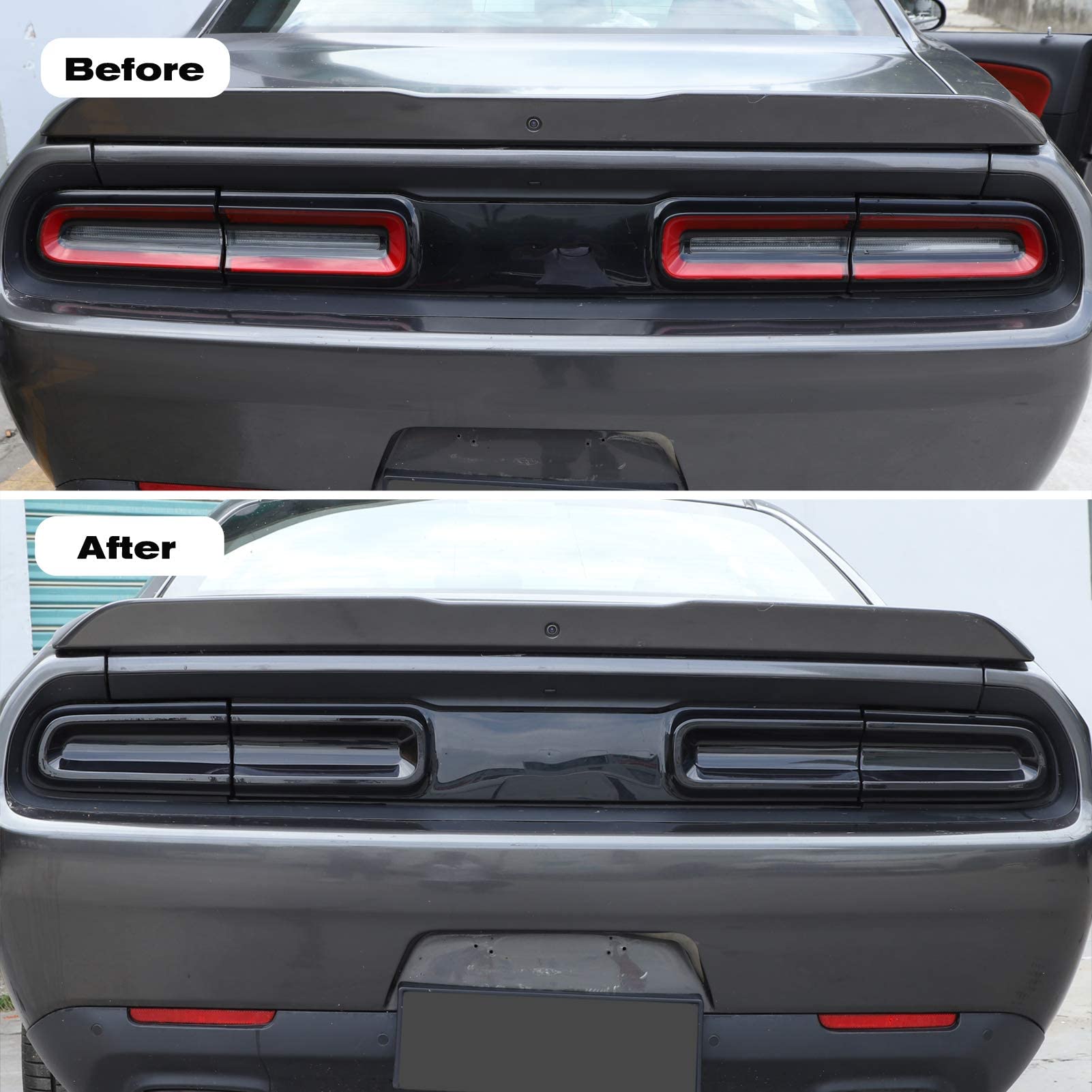 JeCar covers installed on Dodge Challenger demonstrating sleek rear appearance