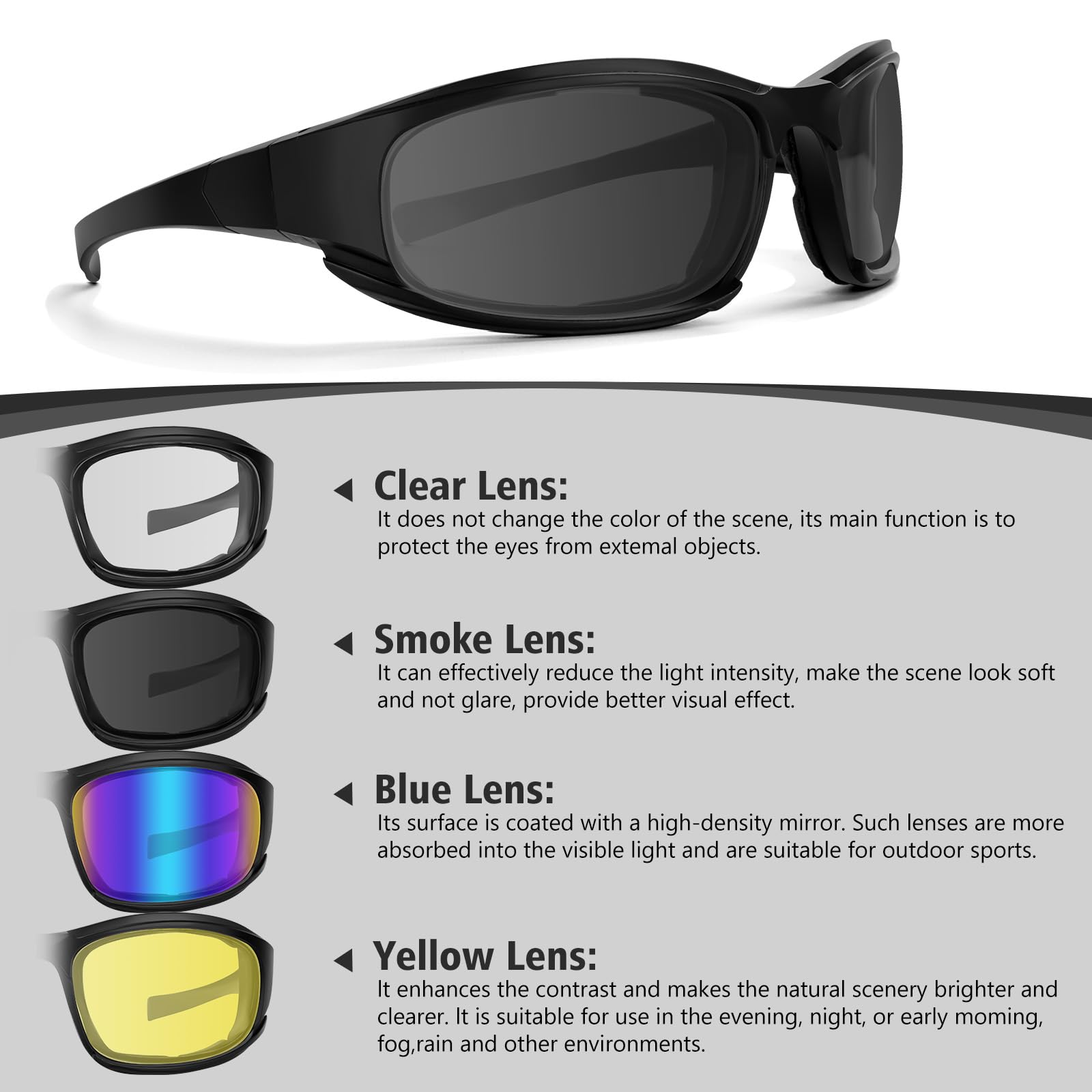 Jeemeele yellow lens shown enhancing contrast for low-light visibility and safer riding