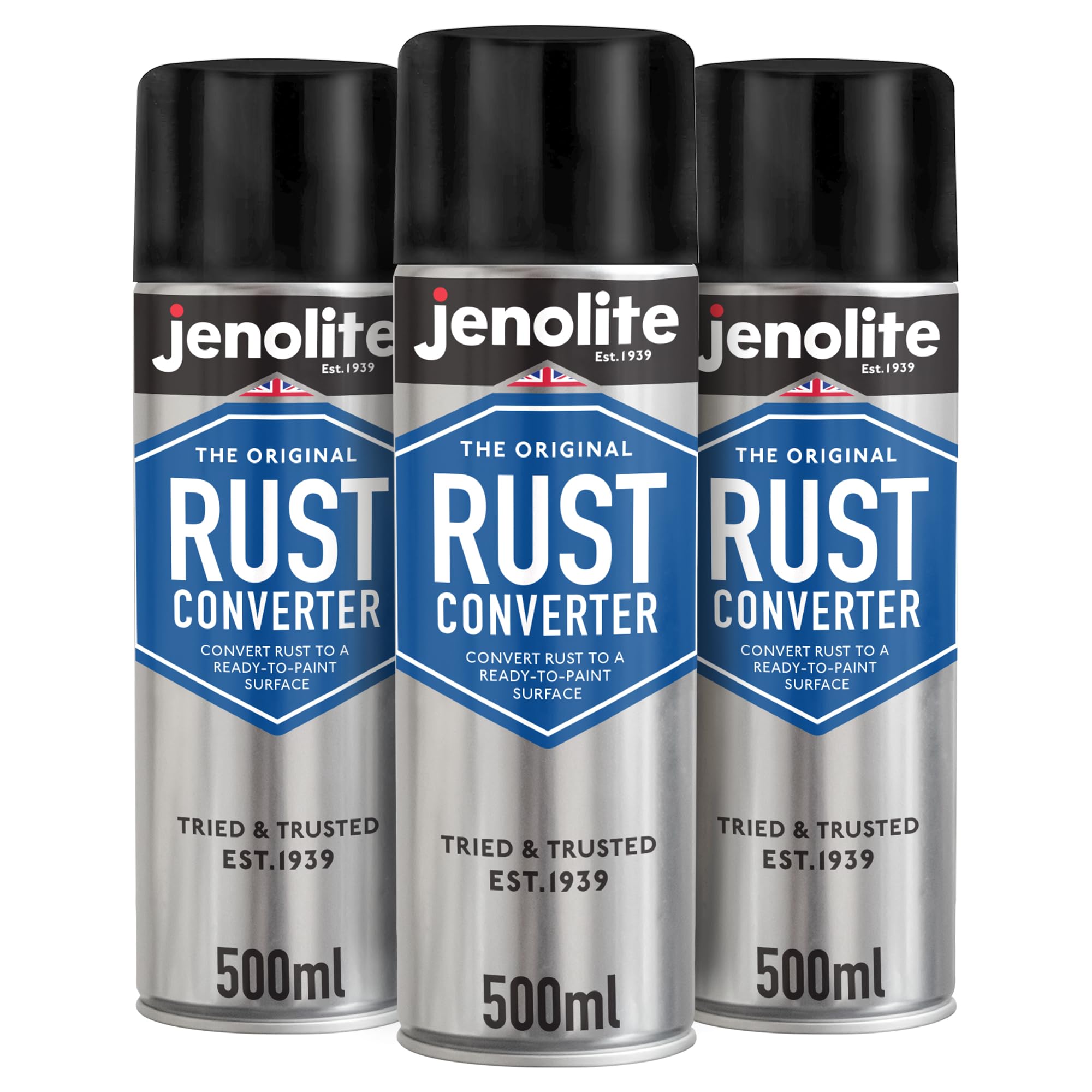JENOLITE aerosol front packaging showing product and benefit of quick rust conversion