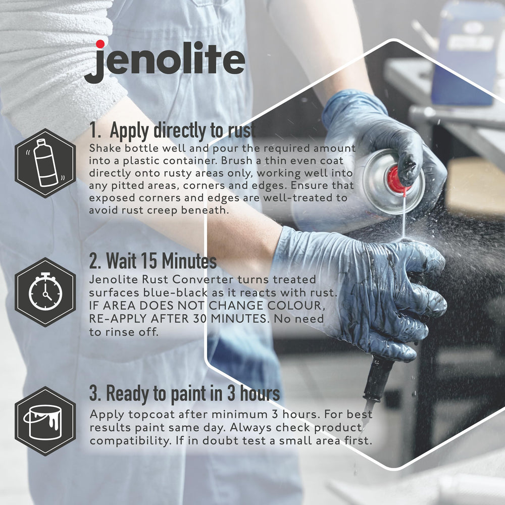 JENOLITE spray being applied to a rusted car panel benefit: quick neutralisation