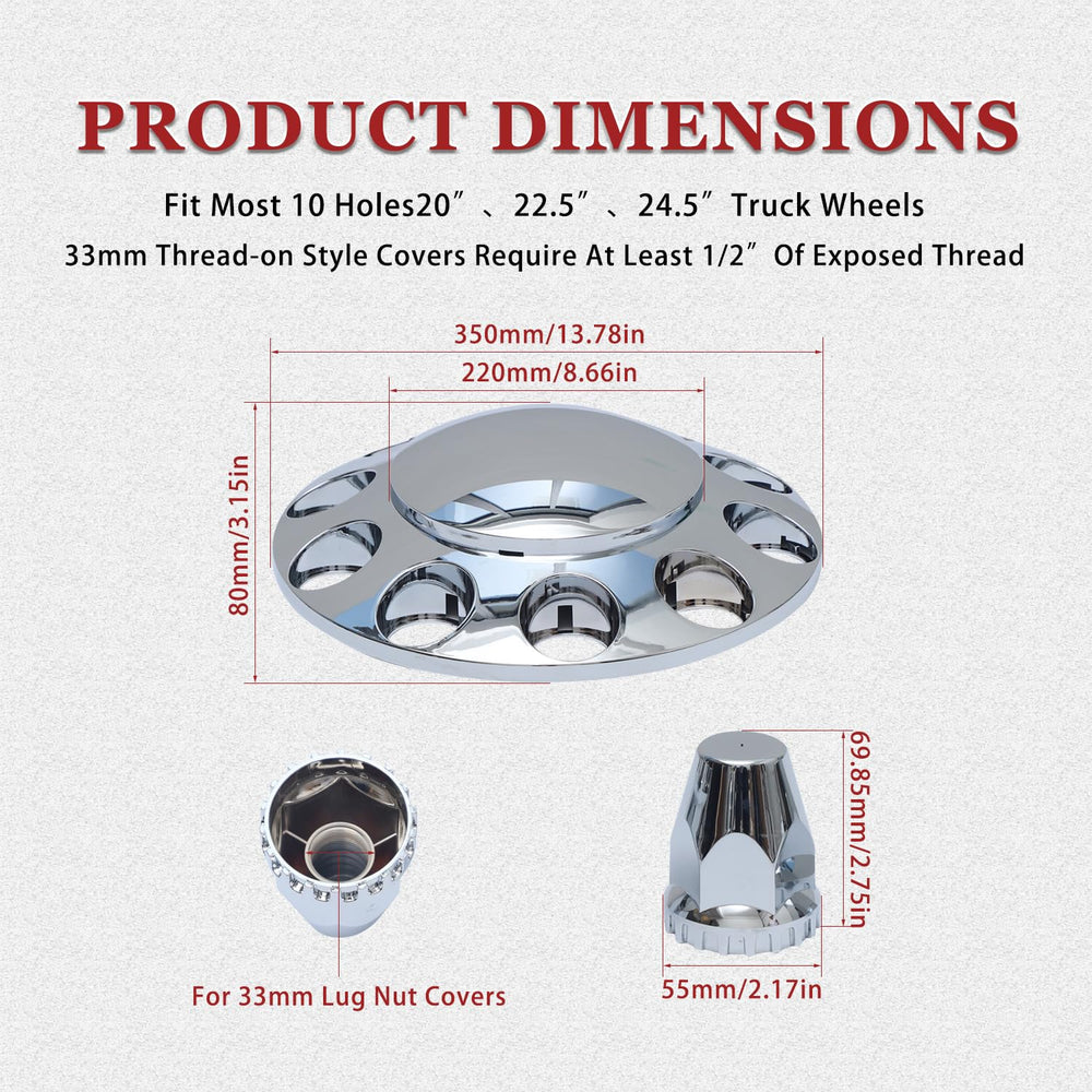 JESONN chrome 33mm lug nut covers arranged to show complete set and neat finish