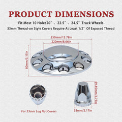JESONN chrome 33mm lug nut covers arranged to show complete set and neat finish