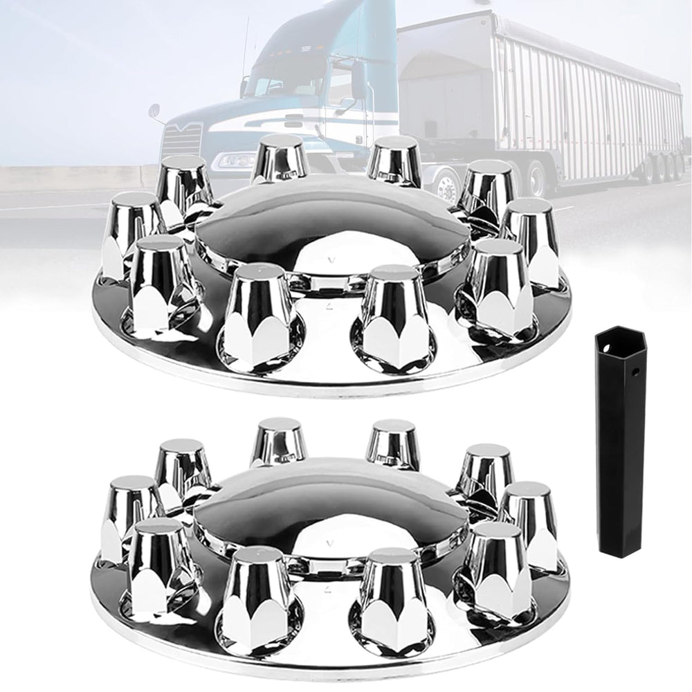 JESONN hubcaps installed on truck front axle demonstrating improved appearance
