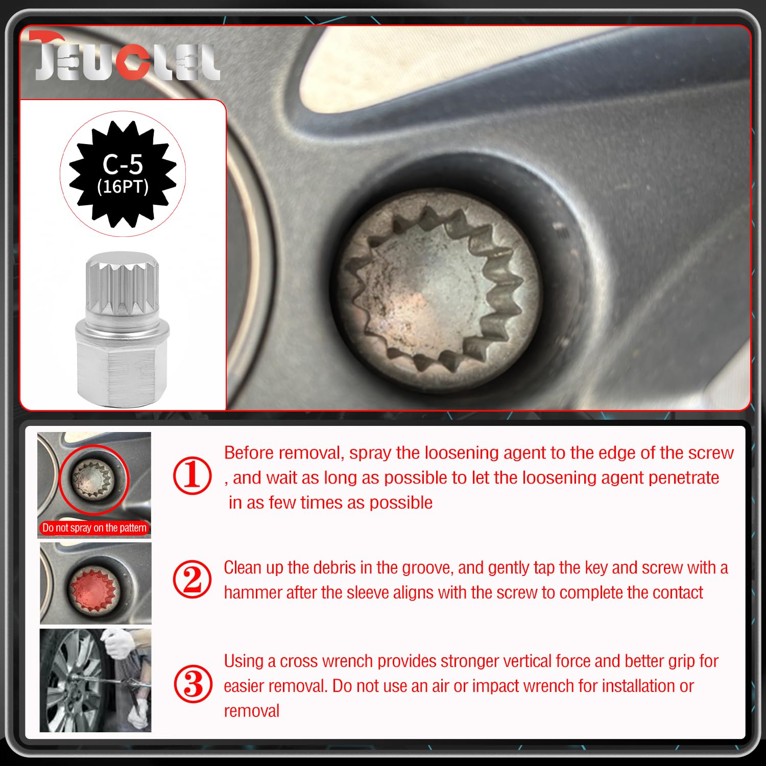 JEUCLEL 1/2 inch drive adapter close-up for secure ratchet connection