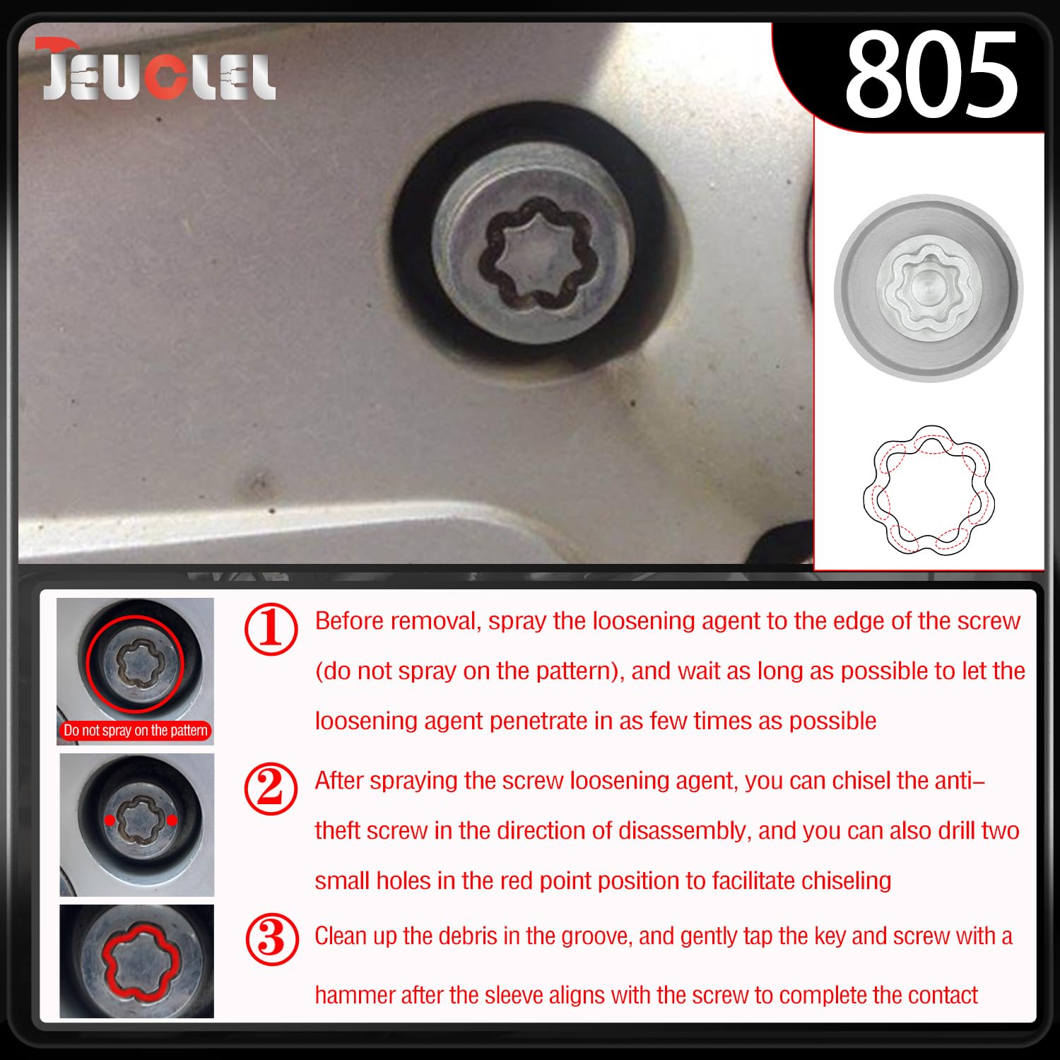 JEUCLEL key engaged on wheel nut demonstrating secure removal benefit