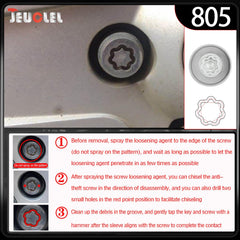 JEUCLEL key engaged on wheel nut demonstrating secure removal benefit