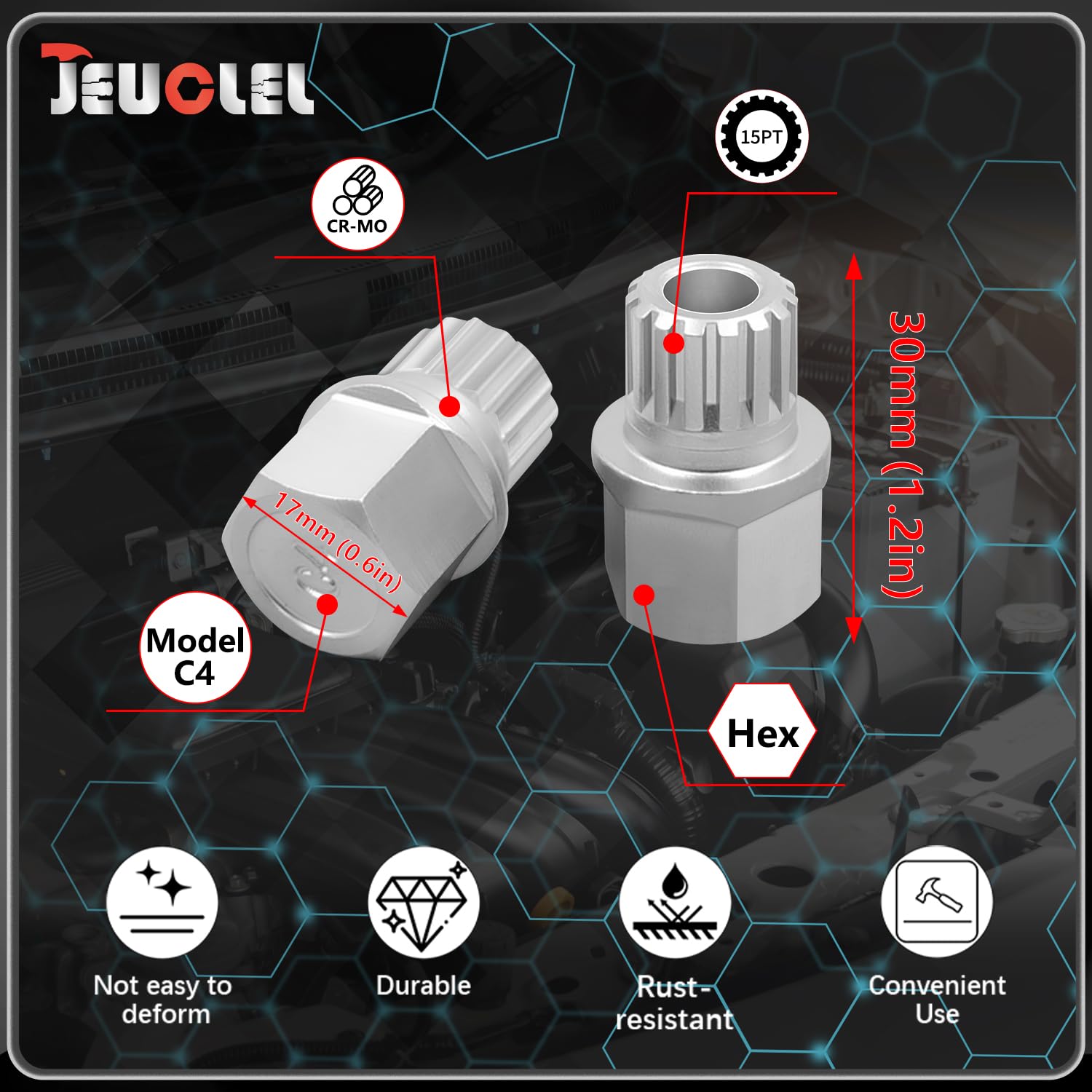 JEUCLEL corrosion-resistant metal finish highlighting durability and wear resistance