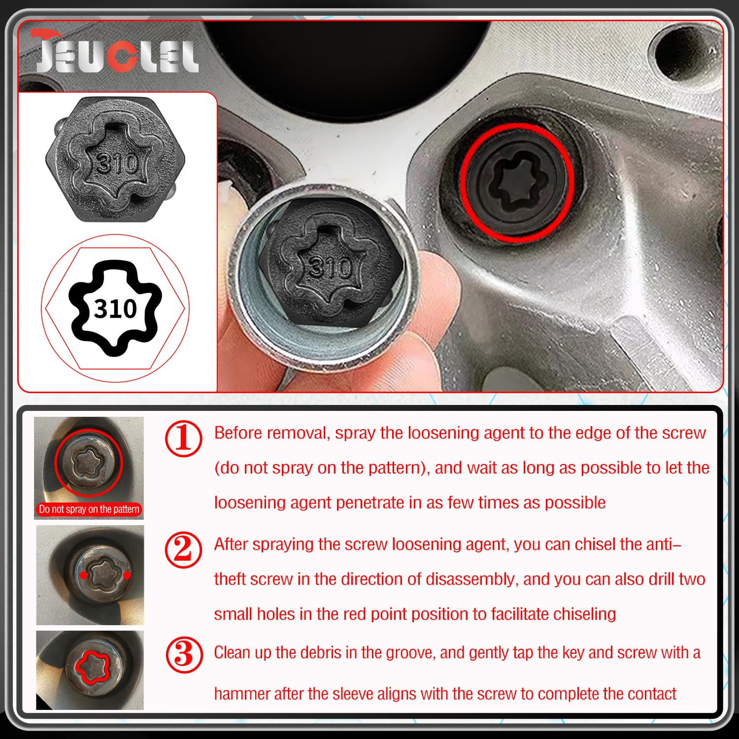 JEUCLEL close-up of socket pattern showing precise fit detail
