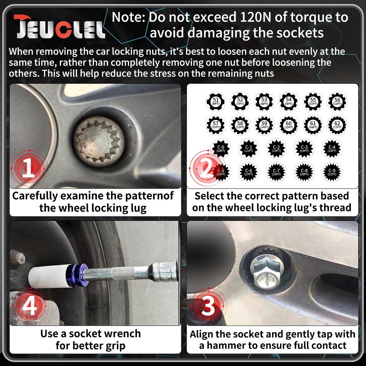 JEUCLEL socket engaged on VW locking nut for safe removal and installation