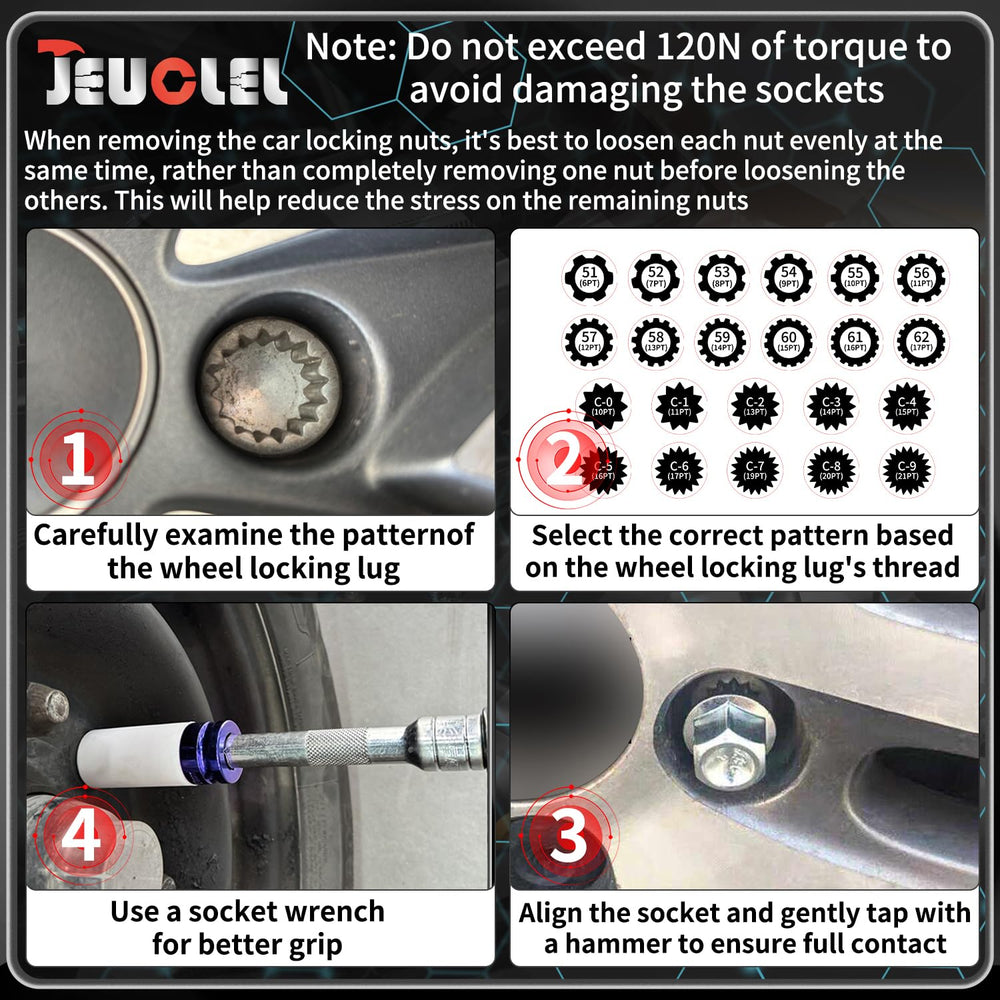 JEUCLEL socket engaged on VW locking nut for safe removal and installation