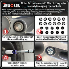 JEUCLEL socket engaged on VW locking nut for safe removal and installation