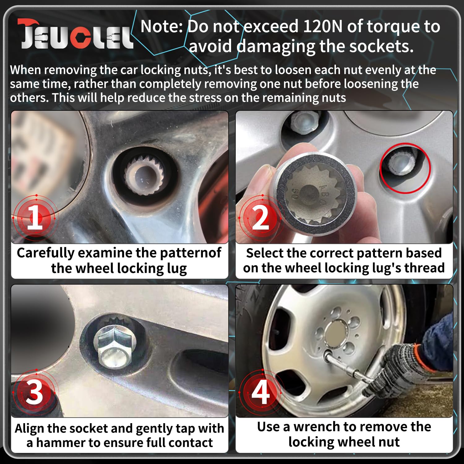 JEUCLEL socket attached to a wrench demonstrating easy lock nut removal