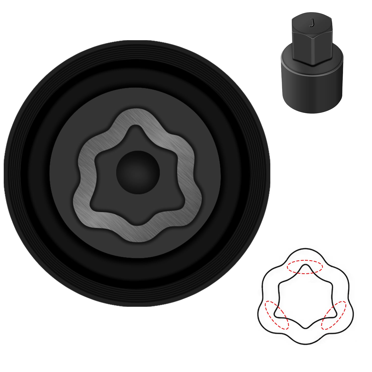 JEUCLEL front view of wheel key showing shape and quick identification benefit