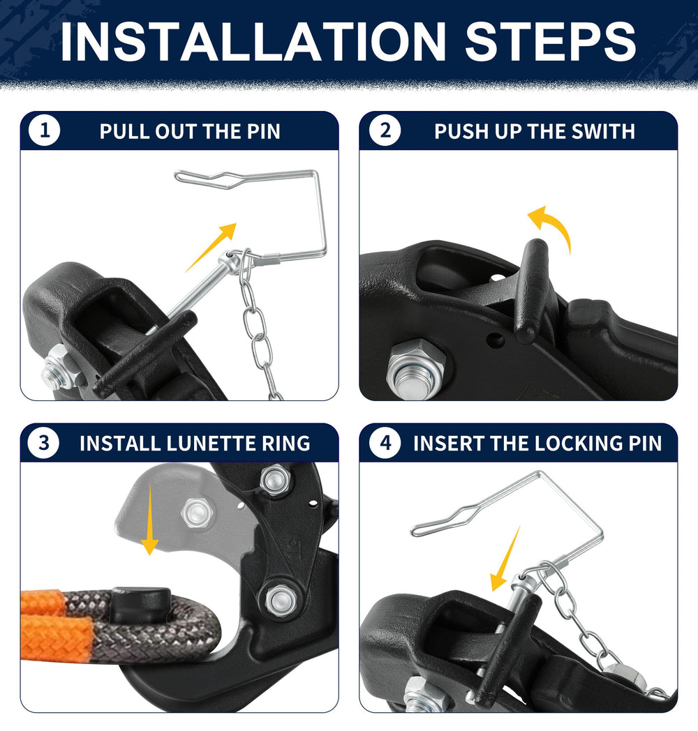 JEXTRA pintle hitch length scale comparing 14.6-inch overall size for clearance