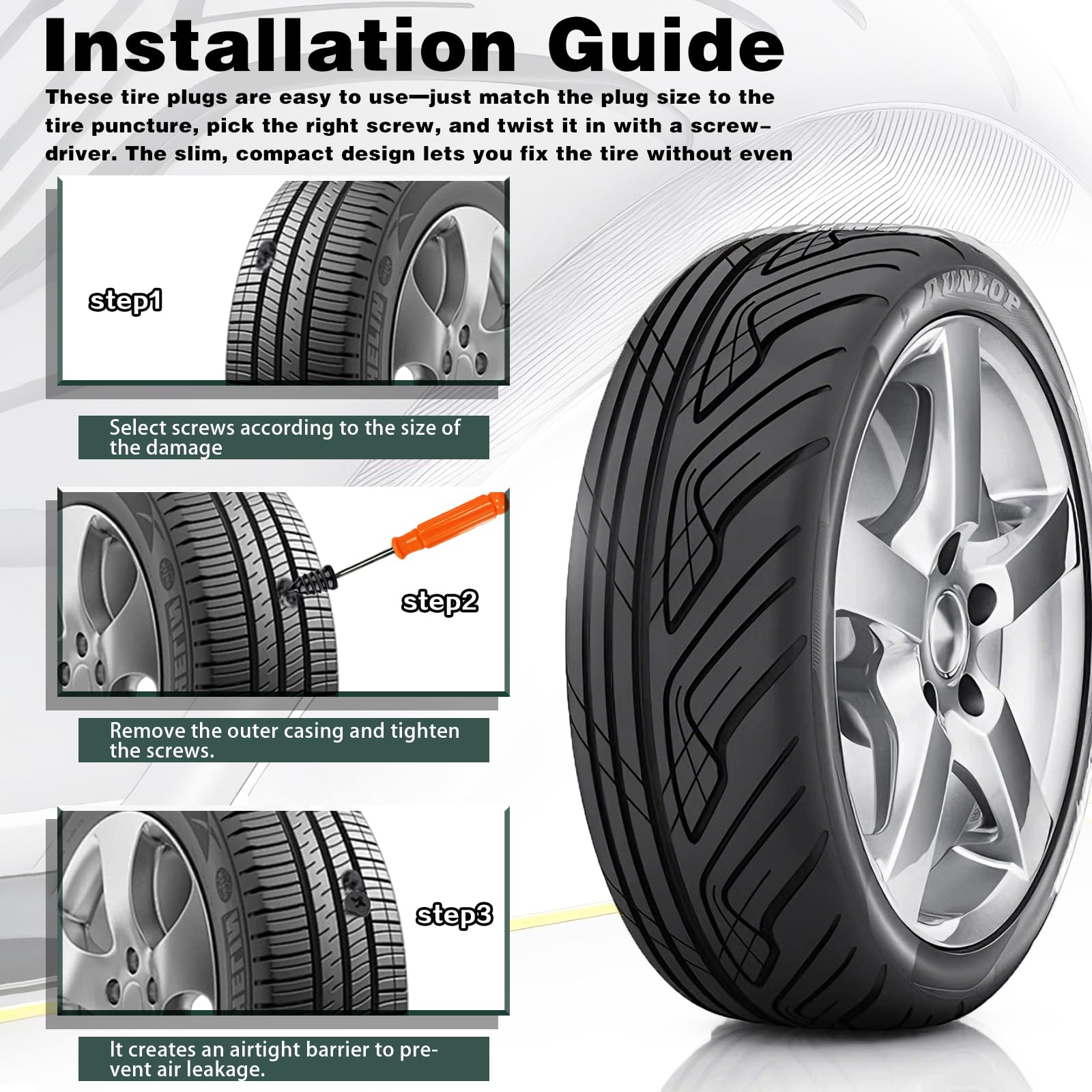 Jeyermier plug insertion into tire illustrating fast emergency sealing