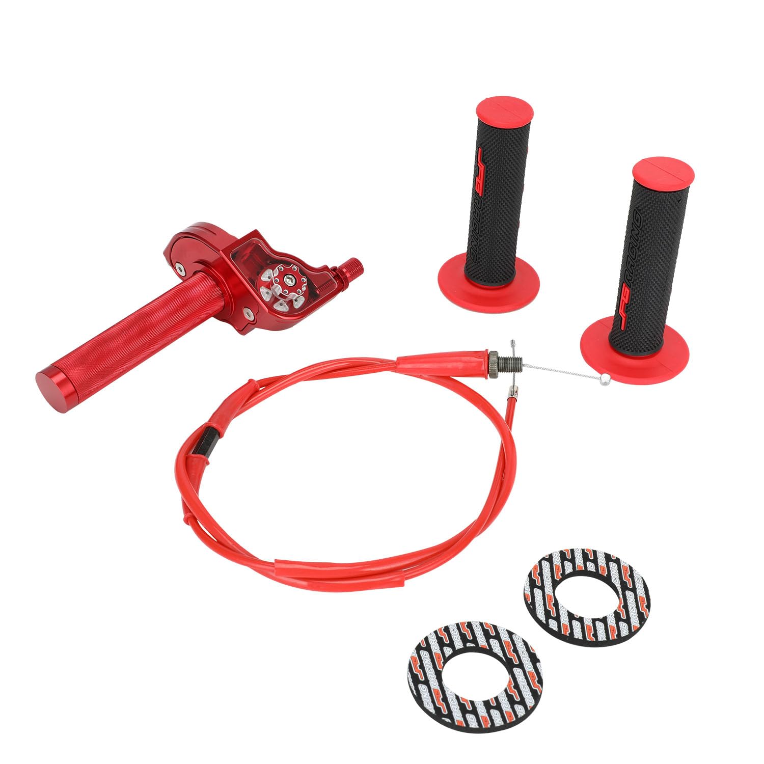 JFG RACING packaged kit contents display cable, grip, and throttle for quick replacement