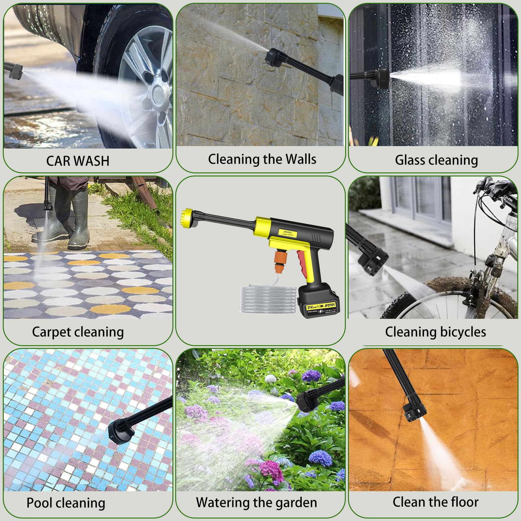 JFOTOY long hose with faucet adapters showing flexible water sourcing benefit
