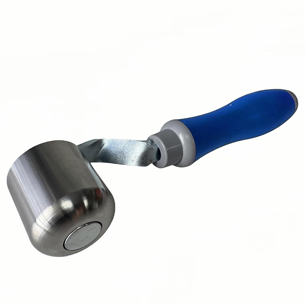 JIADING stainless steel seam roller front view showing sturdy 2-inch head and handle benefit: even pressure