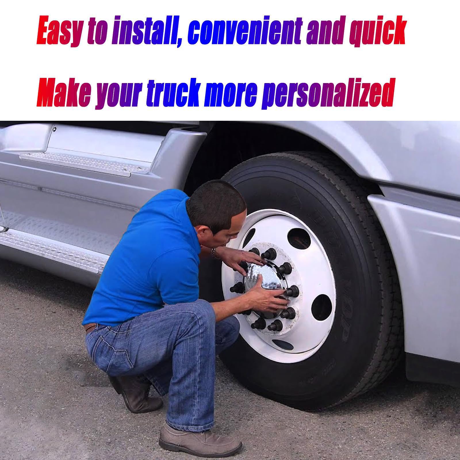 JIANXIAOGUO hub cover installed on a semi front wheel improving wheel appearance