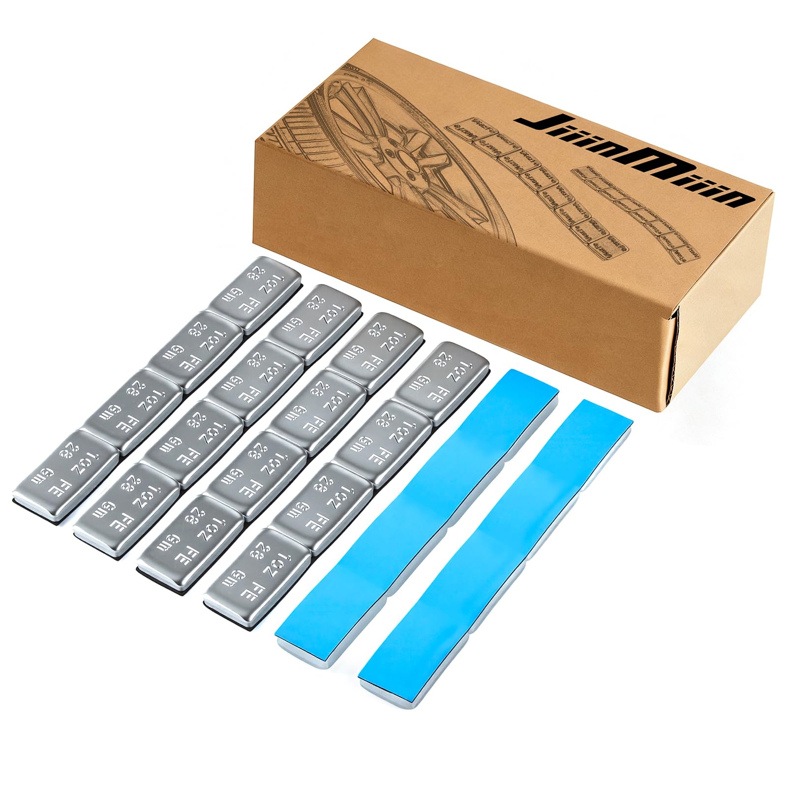 JiiinMiiin front packaging showing 72oz wheel weights and clear kit benefit
