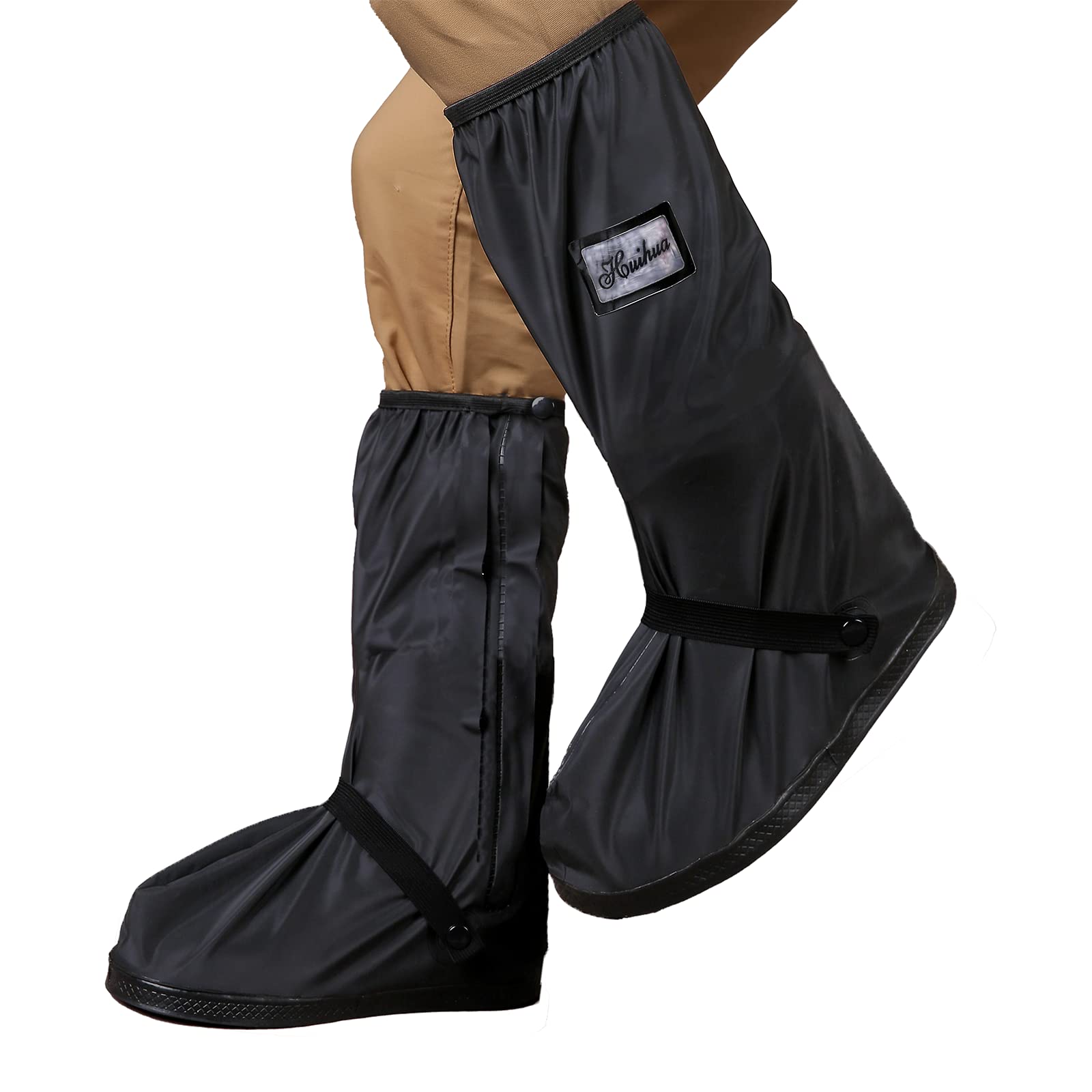 Jikamul front view of black shoe cover showing full waterproof protection
