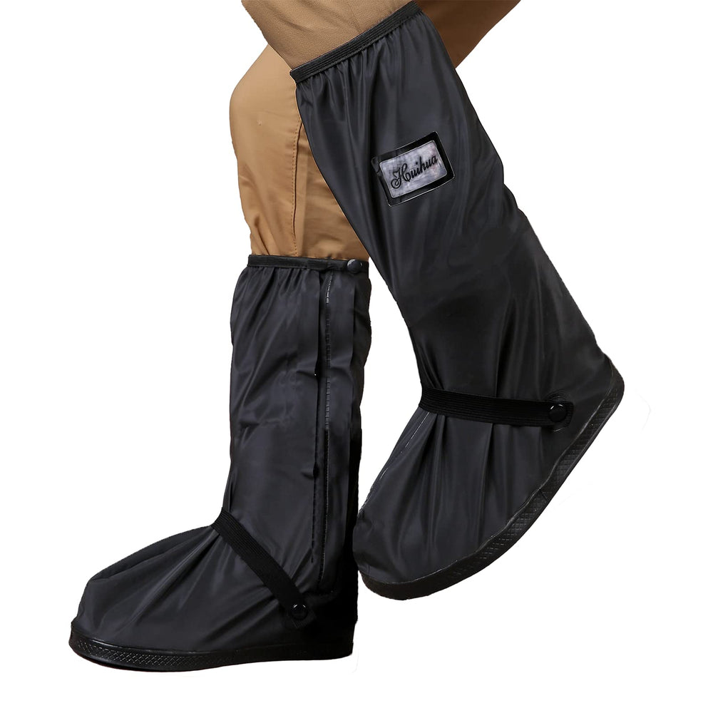 Jikamul front view of black shoe cover showing full waterproof protection