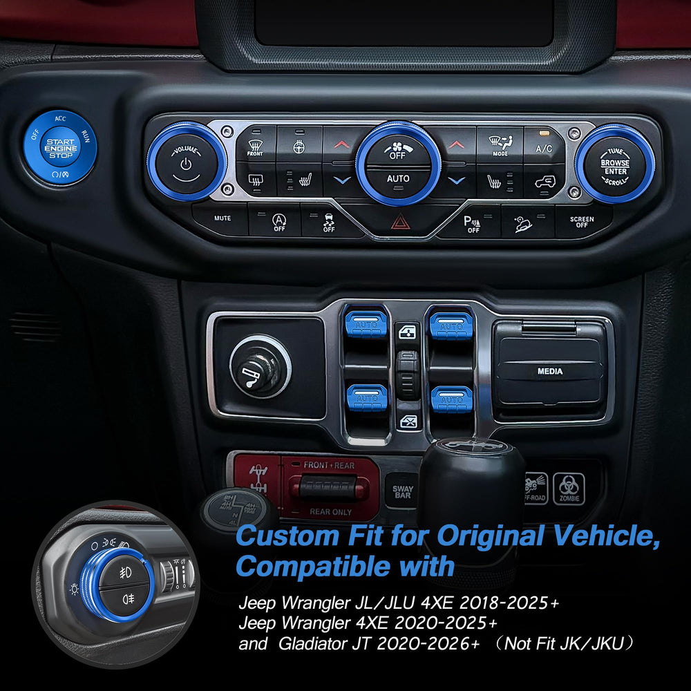 JIYOUNGSEN installed covers in Jeep center console showing coordinated blue interior accent