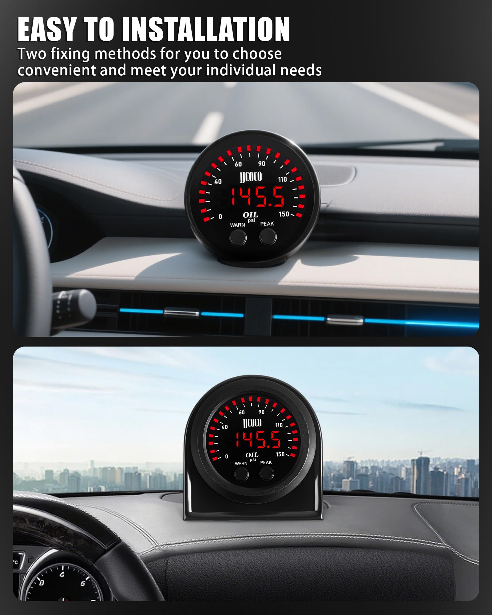 JJCOCO oil pressure gauge installed in dashboard enhancing driver awareness