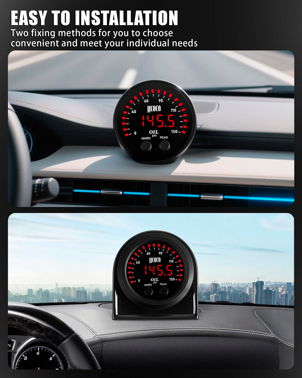JJCOCO oil pressure gauge installed in dashboard enhancing driver awareness