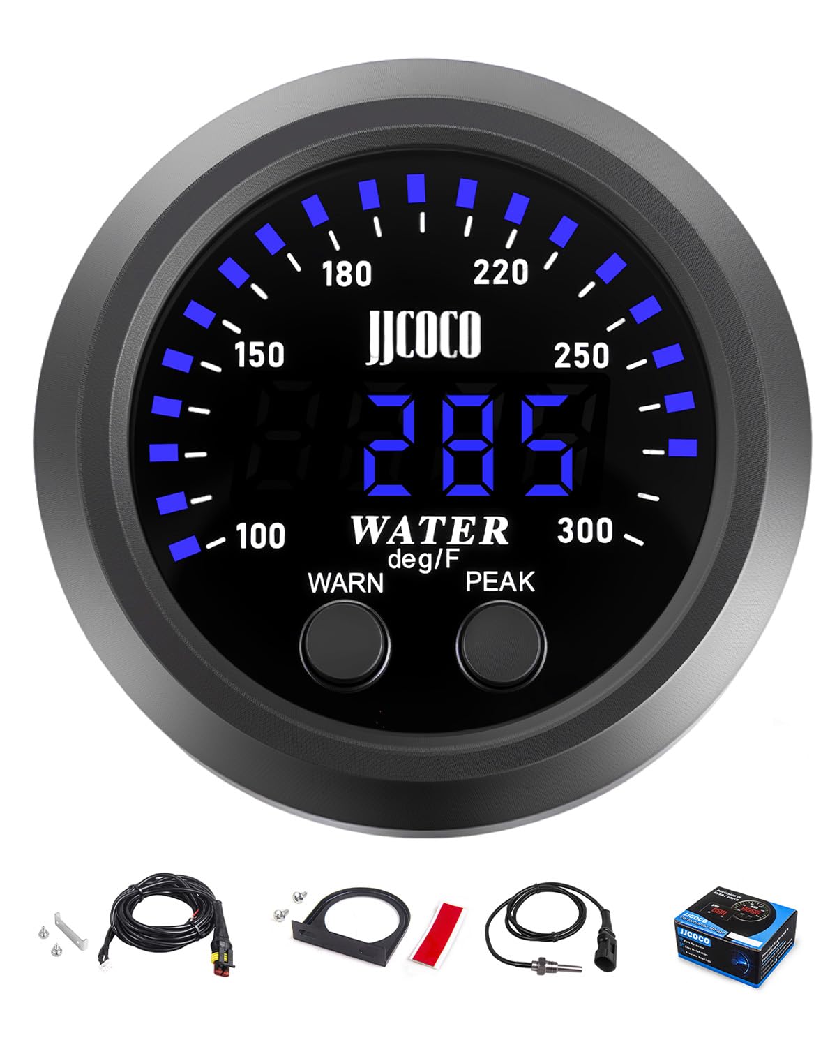 JJCOCO gauge front LED display showing clear temperature readout and visibility