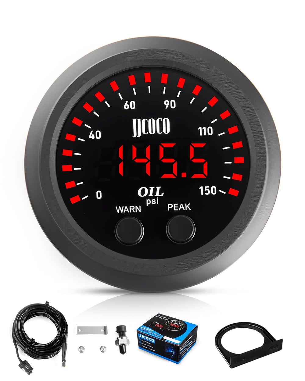 JJCOCO gauge front face showing clear LED and needle, quick readability