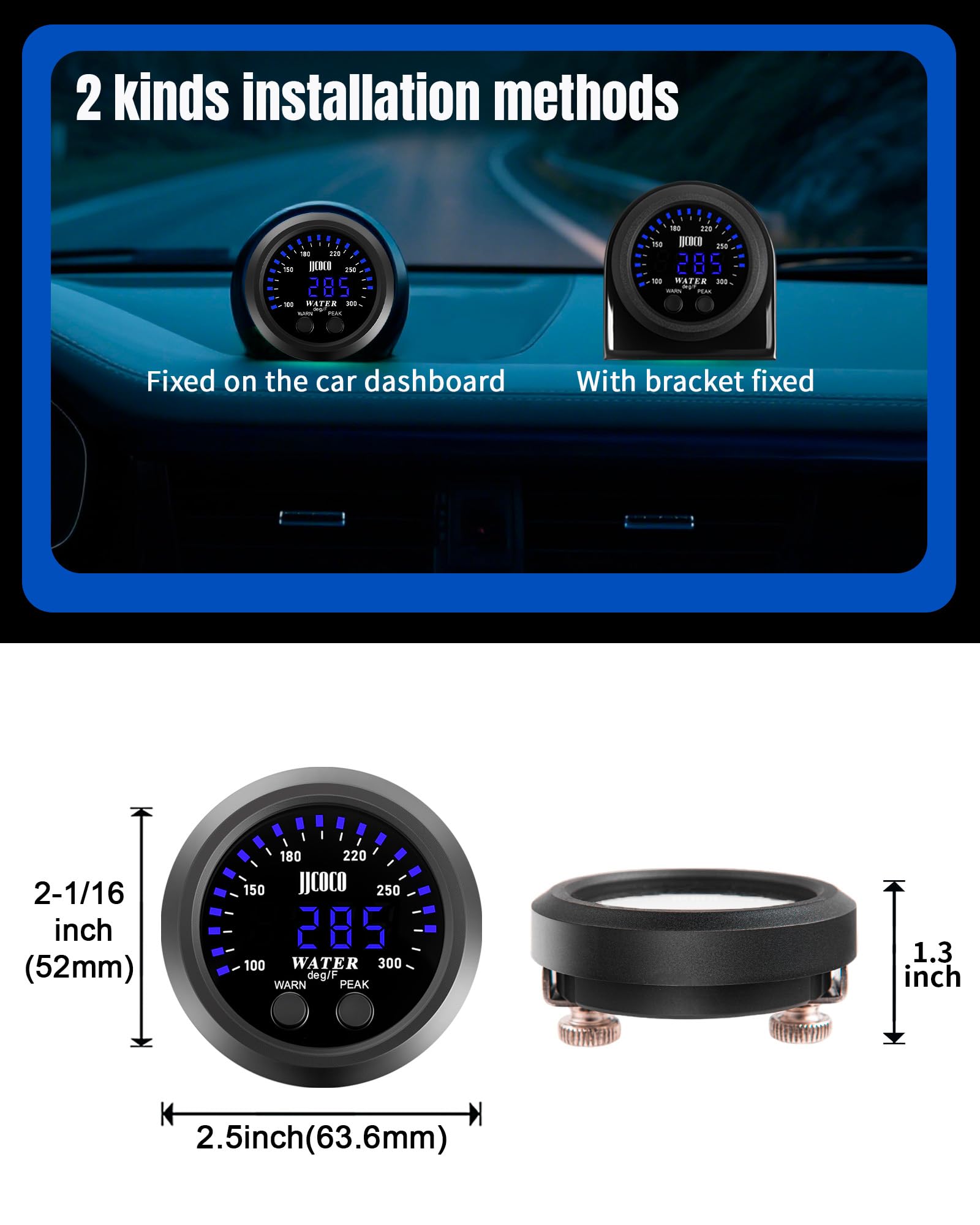 JJCOCO gauge installed in vehicle dash providing quick coolant monitoring