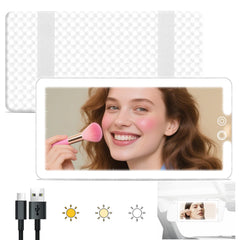 JJhxr front view of white visor mirror showing clear reflection and portability
