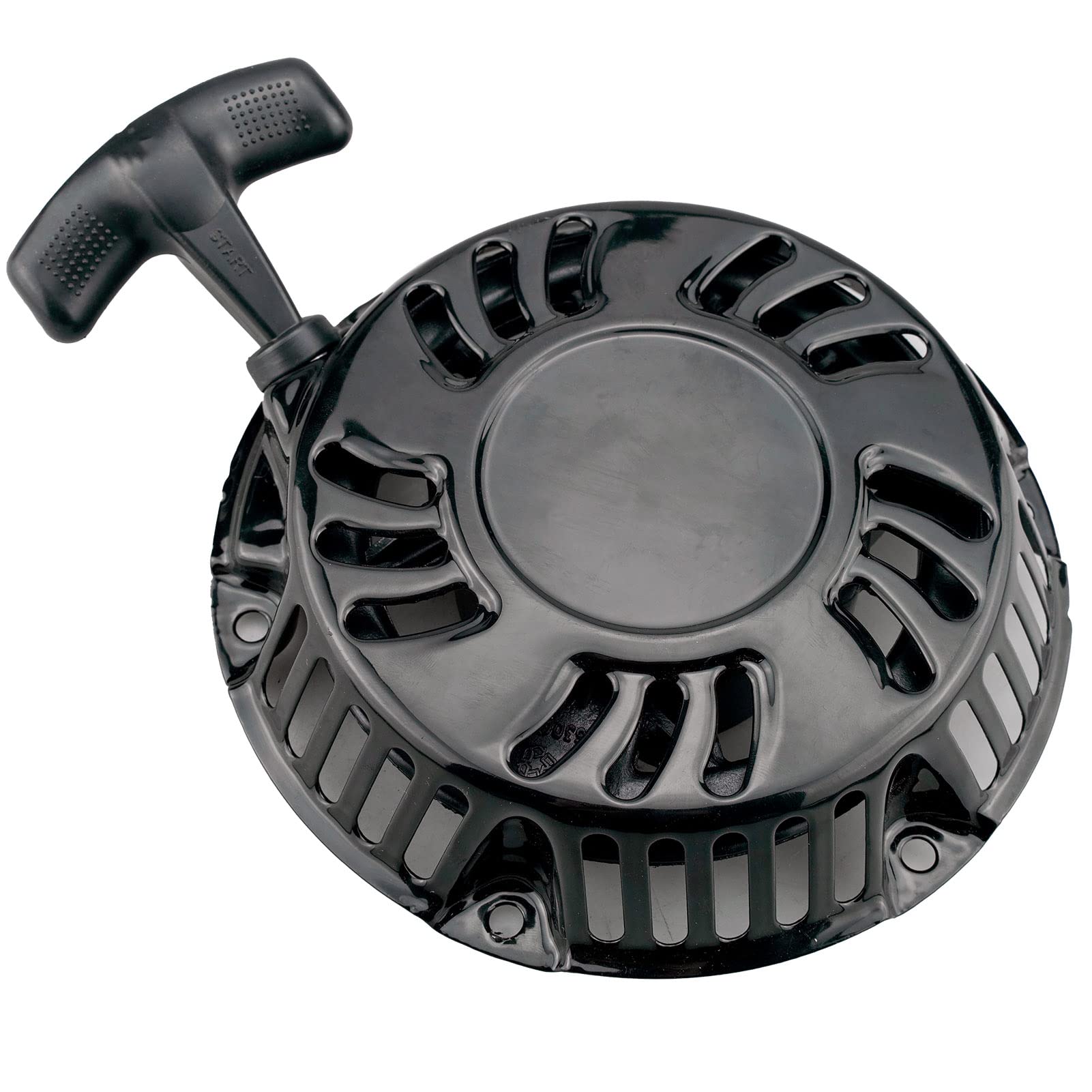 JJing recoil starter front view showing mounting holes and fit, improving replacement confidence