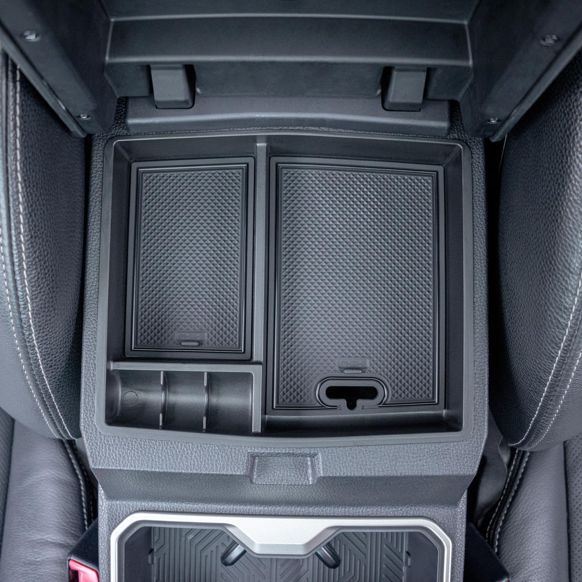 JKCOVER front view of tray showing tidy compartments and OEM look
