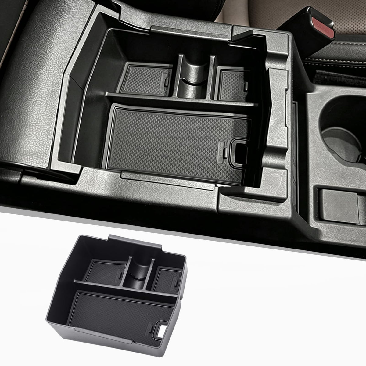 JKCOVER front view of console organizer; neat storage and quick access