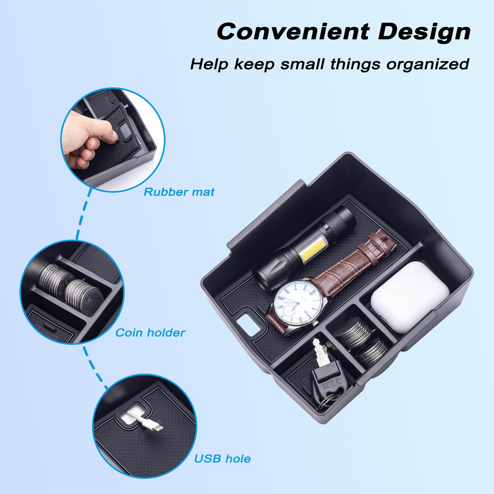 JKCOVER tray lifted showing lower console access; easy removal for storage