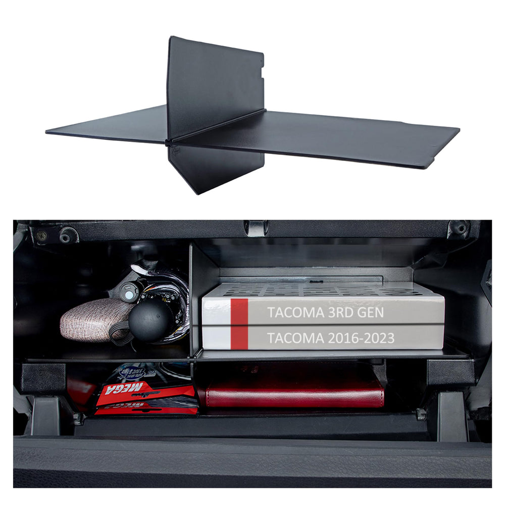 JKCOVER front view installed in Tacoma showing neat compartment layout and tidy storage