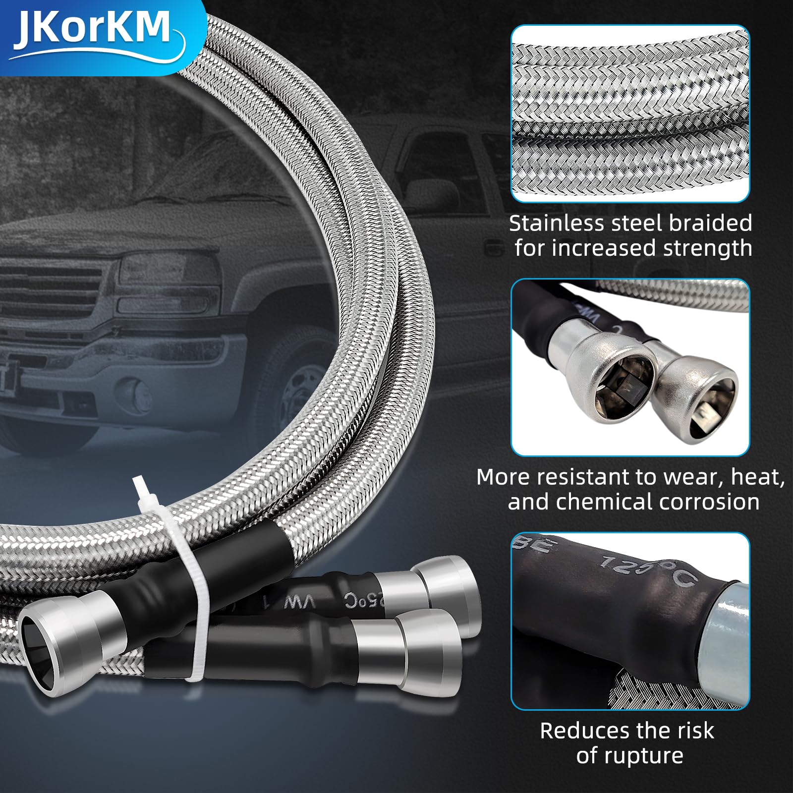 JkorkM inline fuel filter close-up with readable label, aids clean fuel delivery