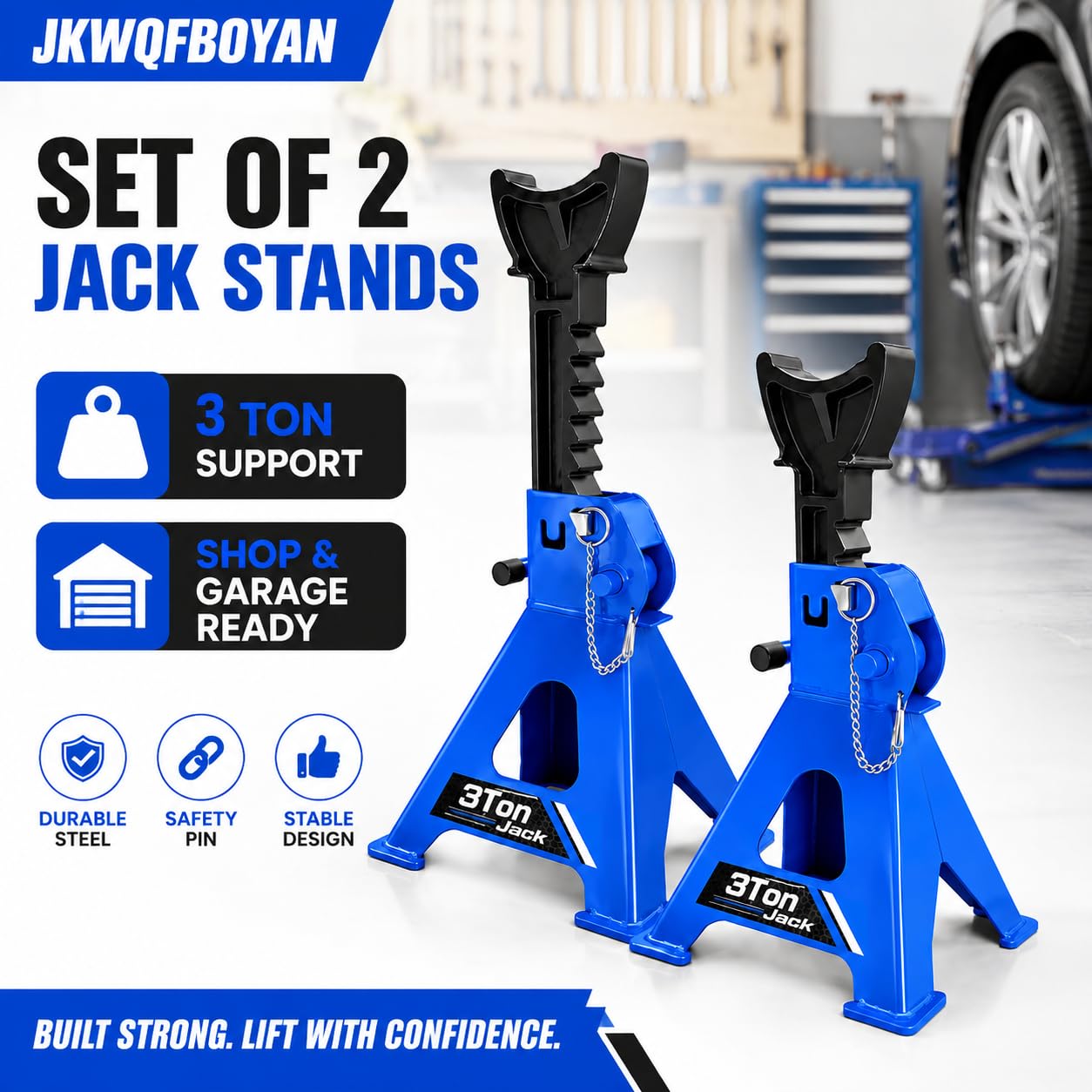 JKWQFBOYAN weight capacity label showing 3-ton rating for heavy-duty tasks