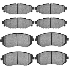 JLEO front pads packaging showing complete front set and benefits